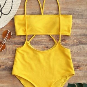 Yellow High Waisted Two Piece Bathing Suit
